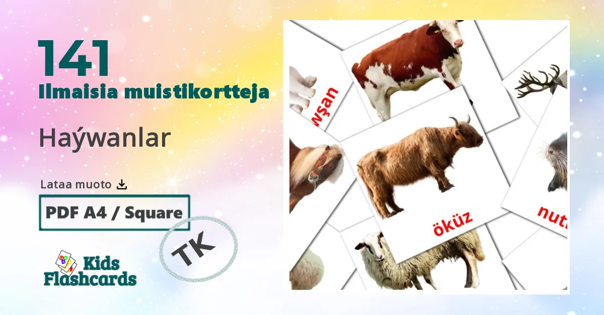 Haýwanlar – lasten kuvakortit turkmeniksi sanastoon