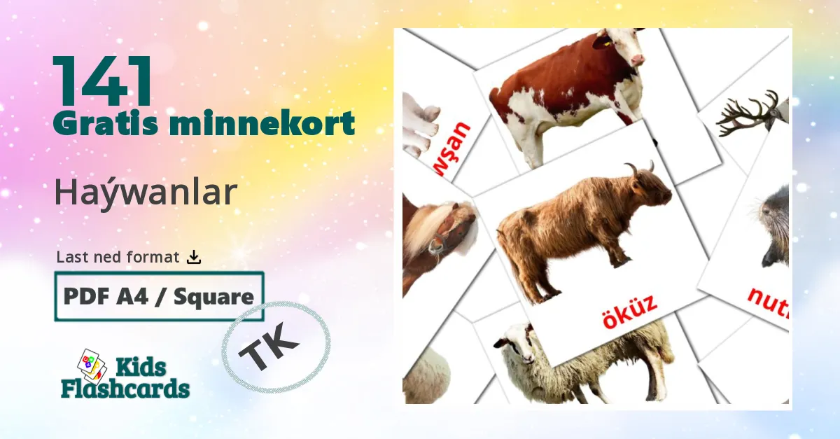 Haýwanlar bildekort for barn på turkmen
