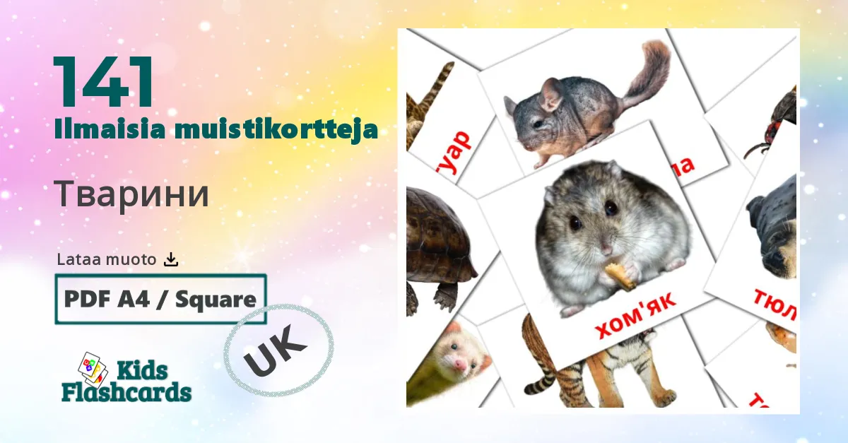 Тварини – lasten kuvakortit ukrainalaiseksi sanastoon