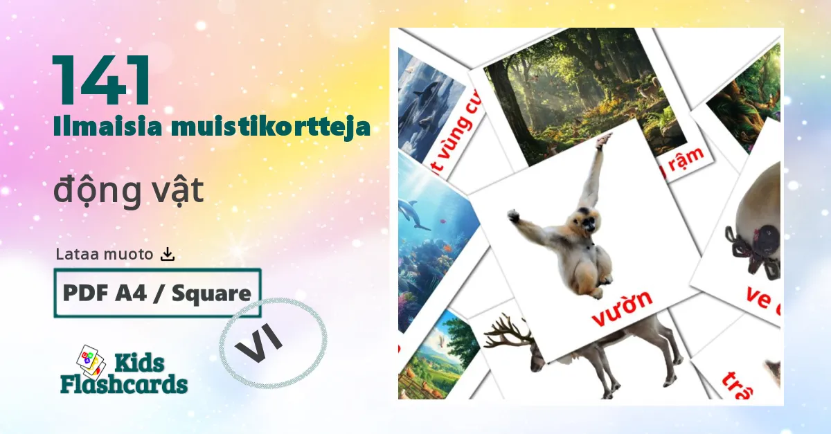động vật – lasten kuvakortit vietnamilaiseksi sanastoon