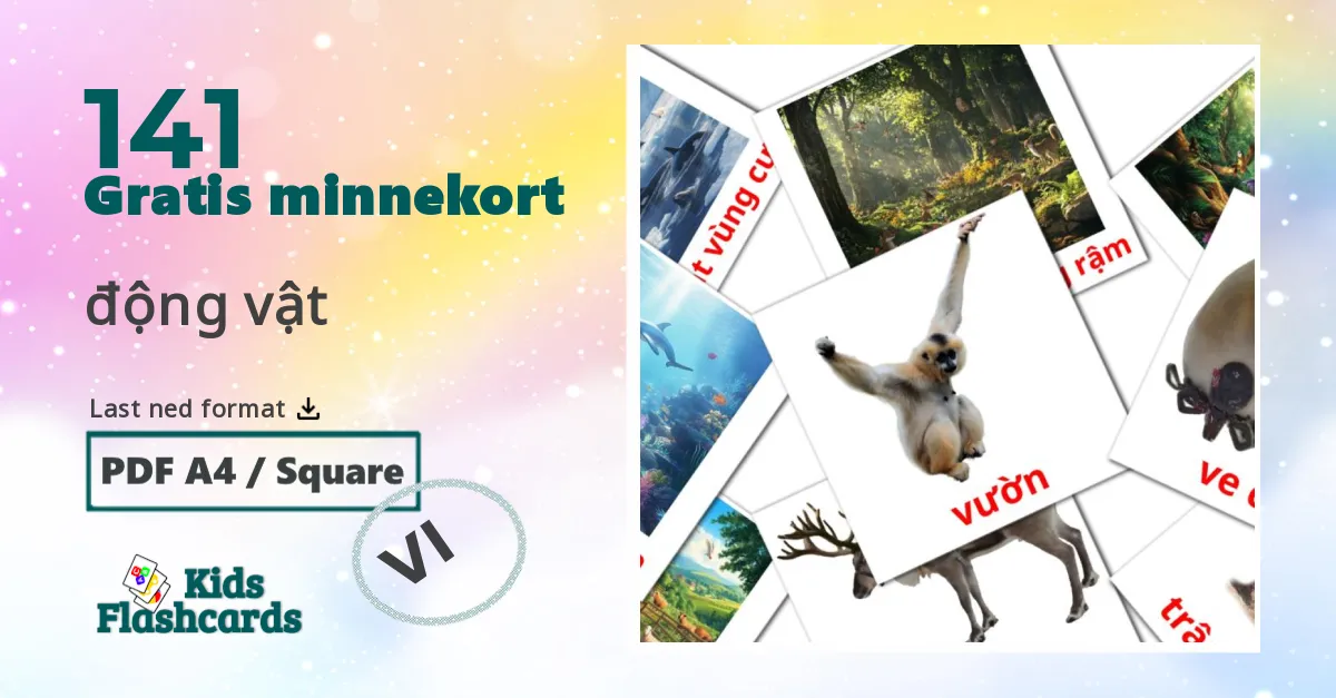 động vật bildekort for barn på vietnamesisk