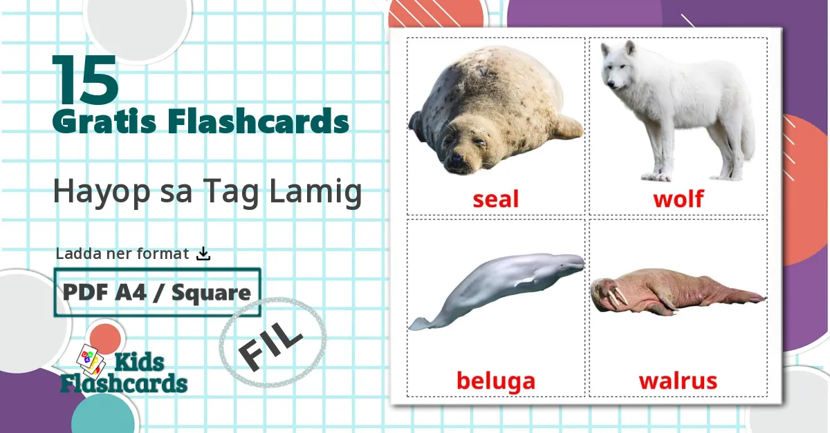 15 Hayop sa Tag Lamig bildkort för barn