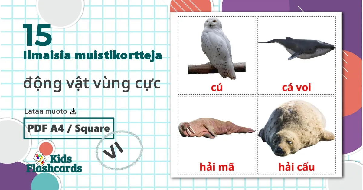 15 động vật vùng cực lasten kuvakortit