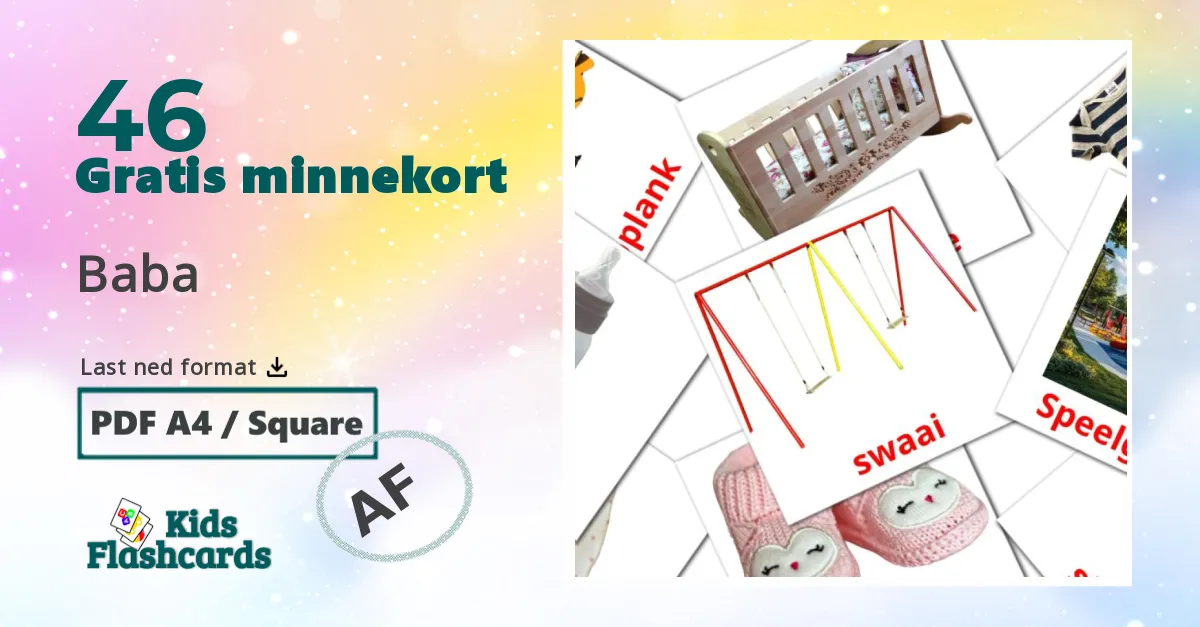 Baba bildekort for barn på afrikaans