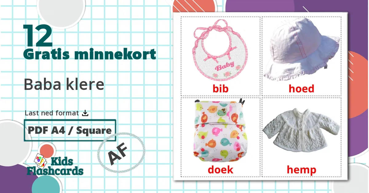Babyklær - Ordforrådskort for afrikaans
