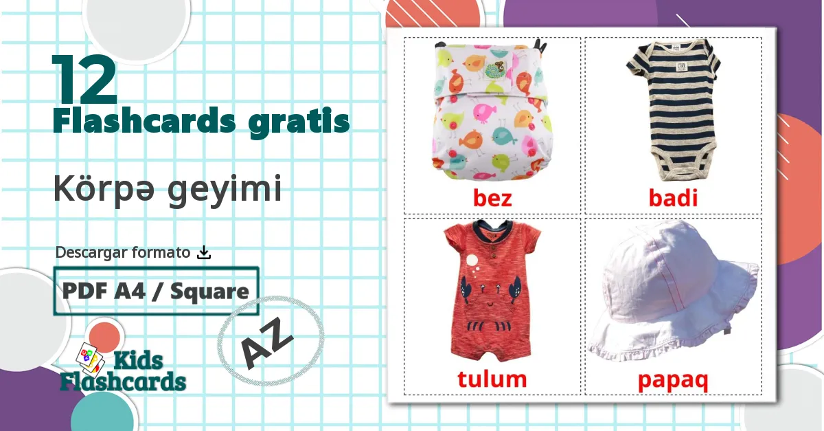 Ropa de Niños - tarjetas de vocabulario en azerbaiyano