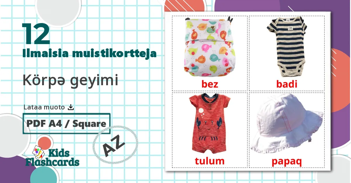 Vauvan vaatteet - azerbaijani sanastokortit