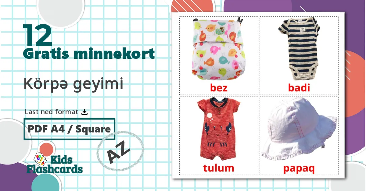 Babyklær - Ordforrådskort for azerbaijani