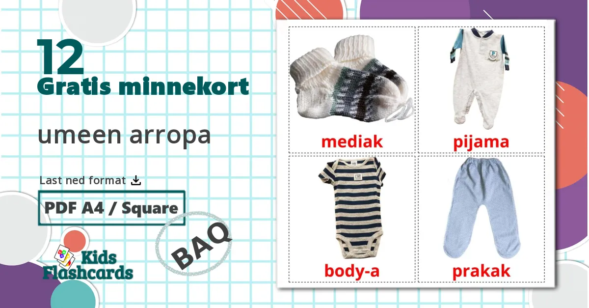 Babyklær - Ordforrådskort for baskisk