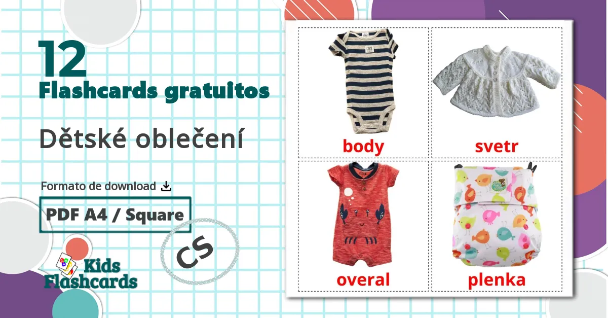 12 Flashcards de Roupas do Bebê