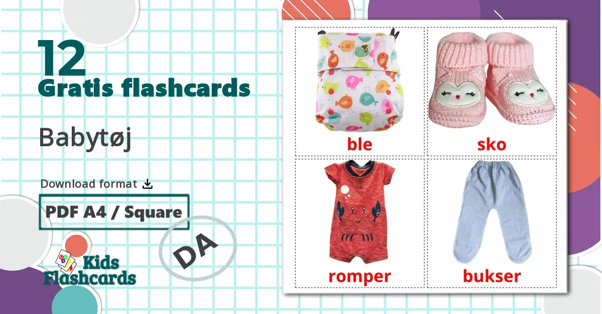 12 Babytøj billedkort for børn