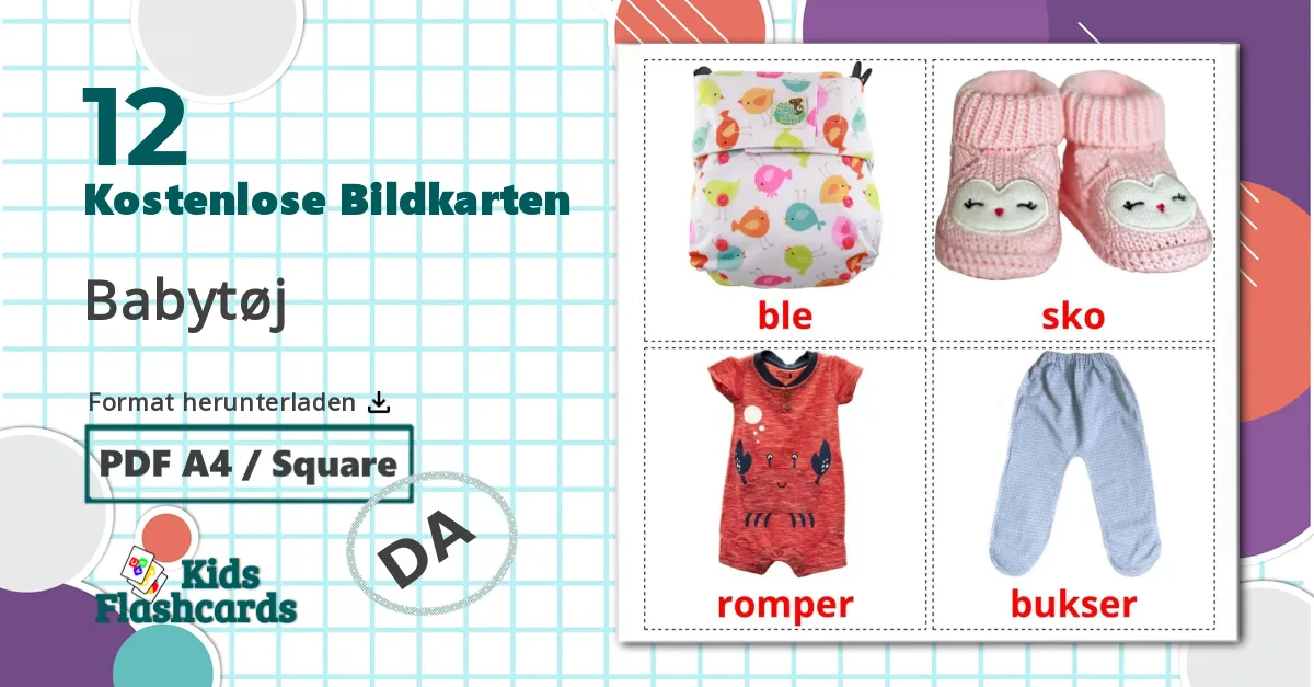 12 Bildkarten für Kinderkleidung