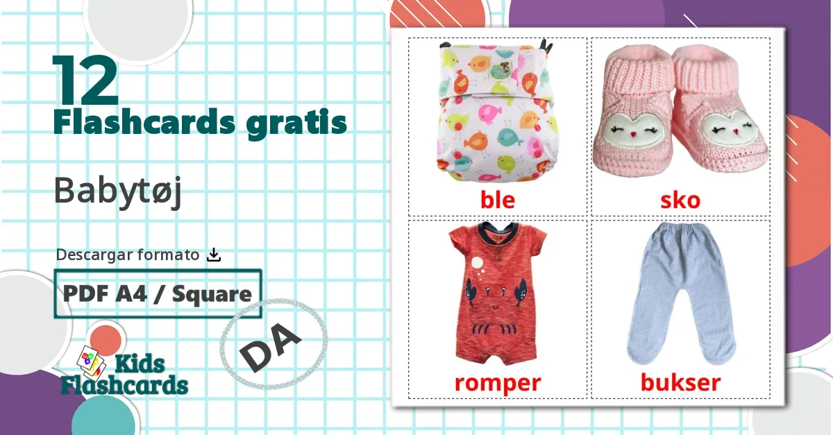 12 tarjetas didacticas de Ropa de Niños