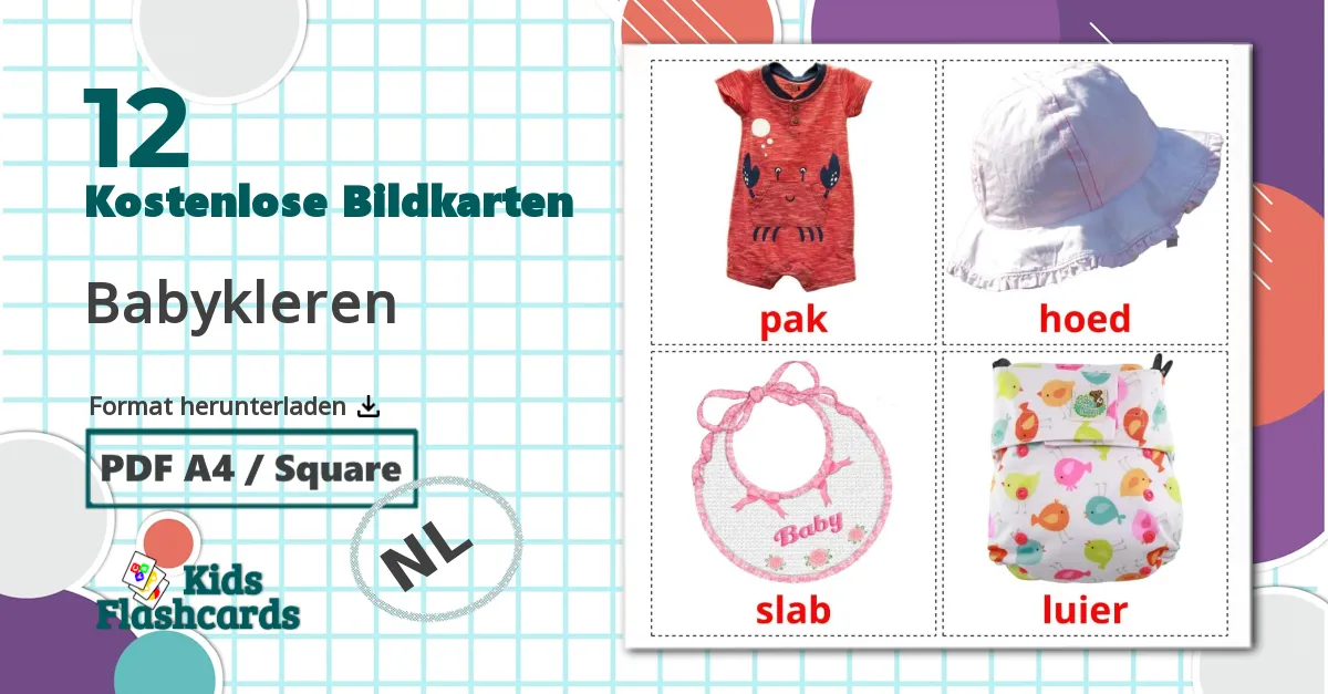 12 Bildkarten für Babykleren