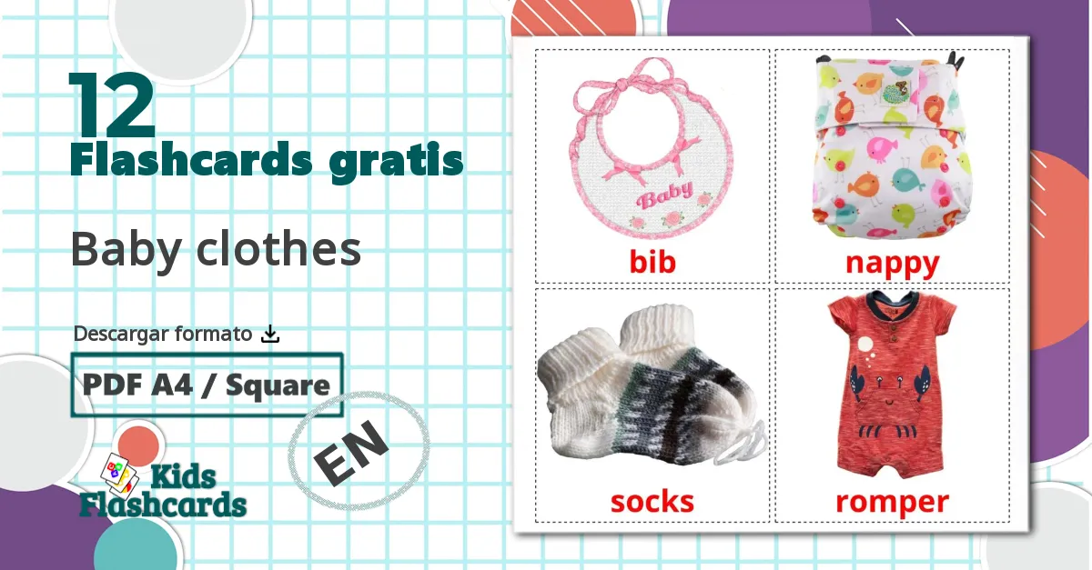 12 tarjetas didacticas de Baby clothes