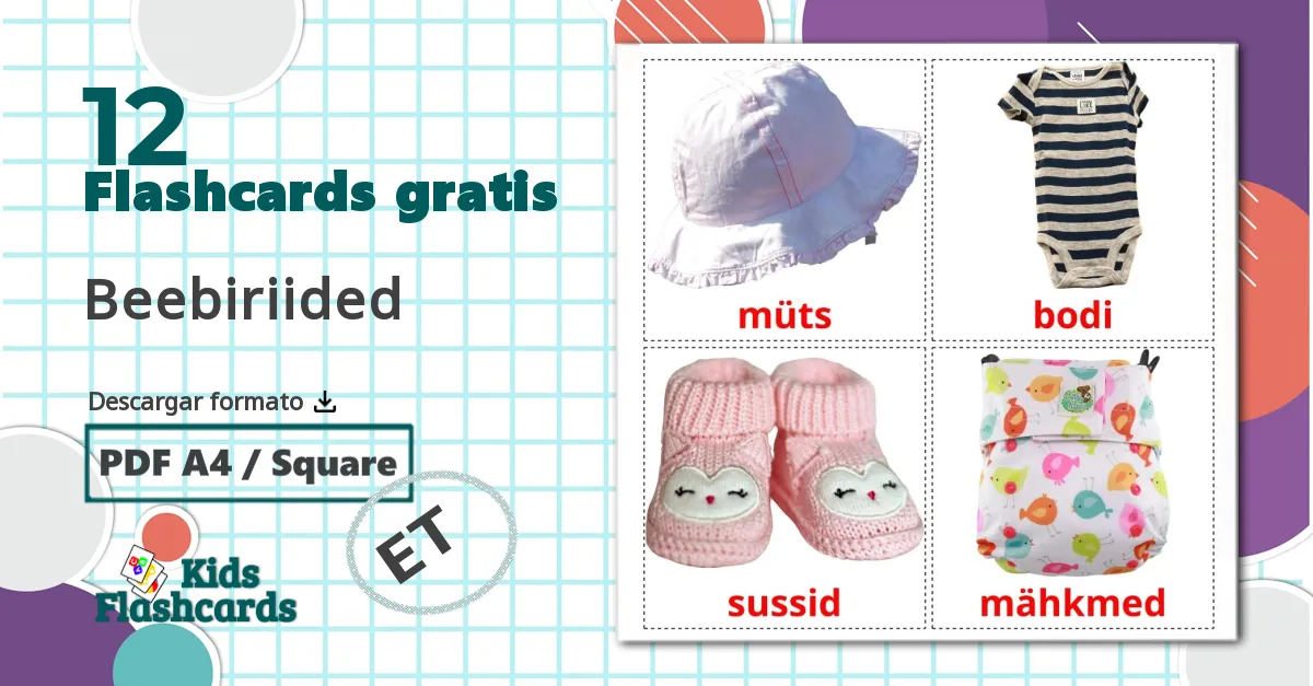 12 tarjetas didacticas de Ropa de Niños