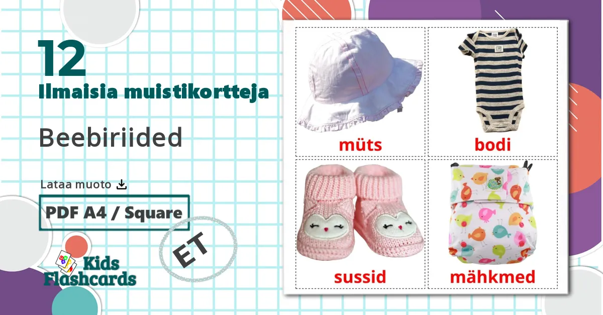 12 Beebiriided lasten kuvakortit