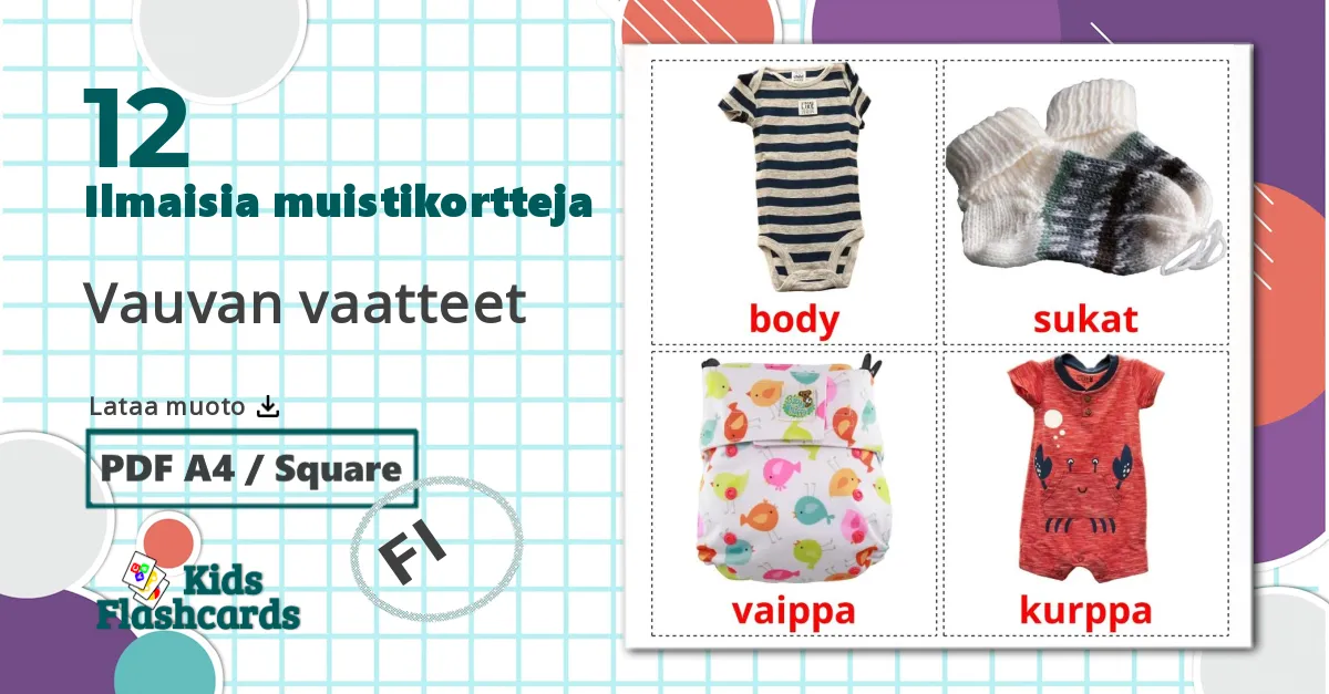 12 Vauvan vaatteet lasten kuvakortit