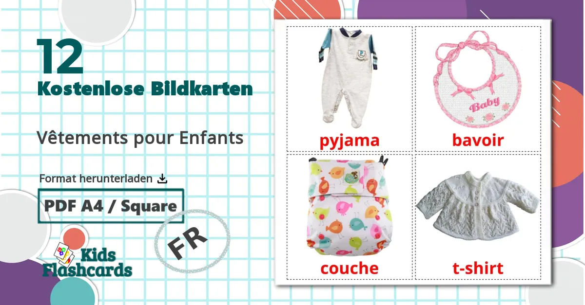 12 Bildkarten für Vêtements pour Enfants