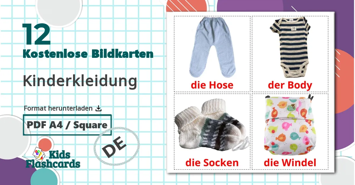 12 Bildkarten für Kinderkleidung