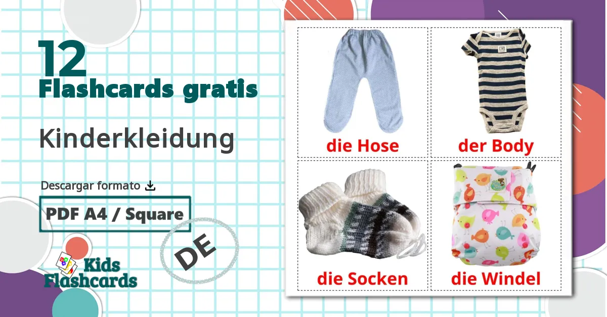 12 tarjetas didacticas de Kinderkleidung