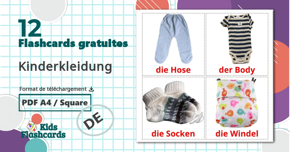 Vêtements pour Enfants - cartes de vocabulaire allemand