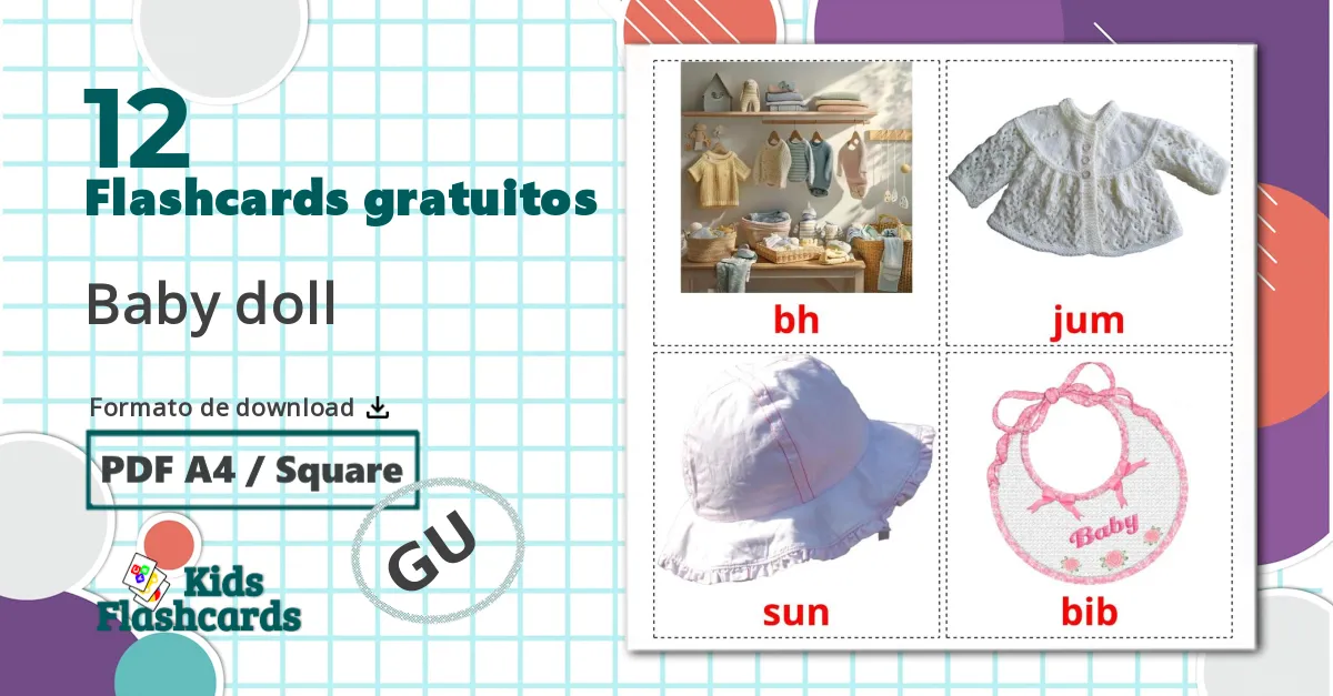 12 Flashcards de Roupas do Bebê