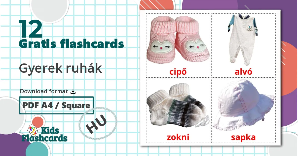 12 Gyerek ruhák  billedkort for børn