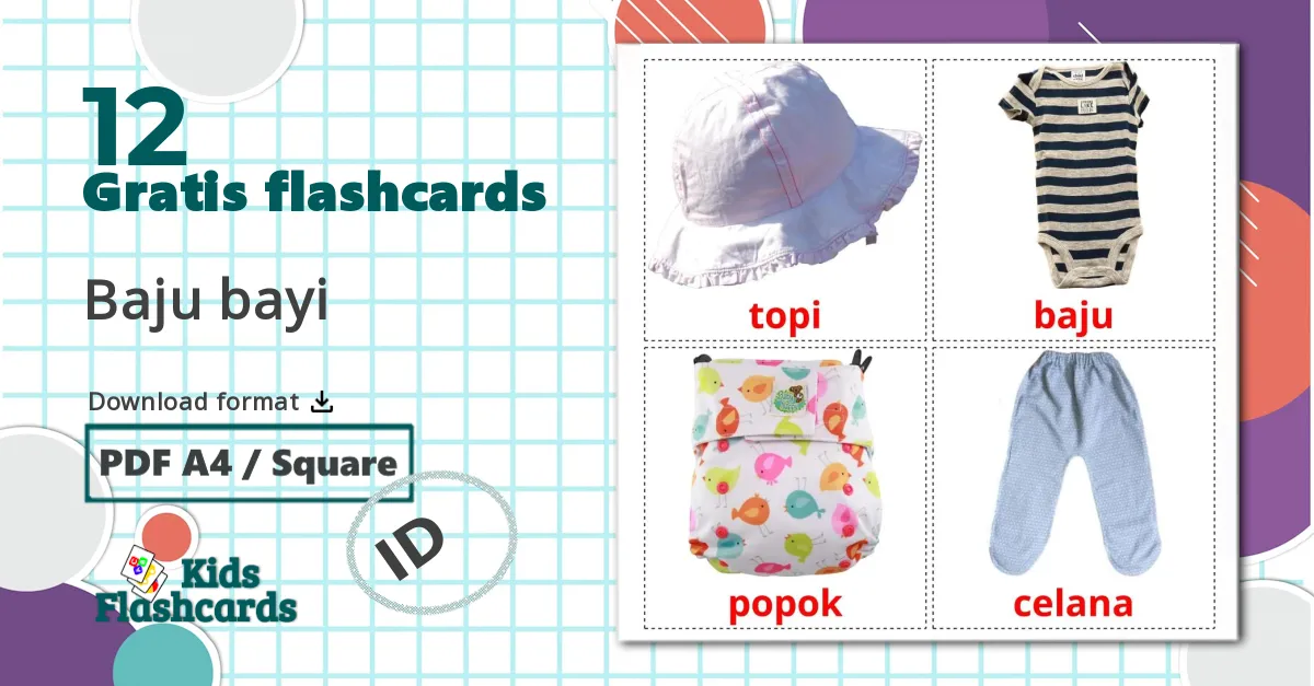 12 Baju bayi billedkort for børn