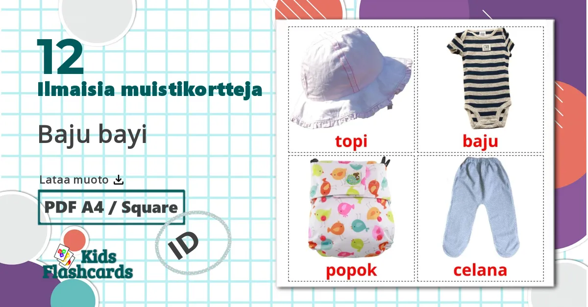 12 Baju bayi lasten kuvakortit