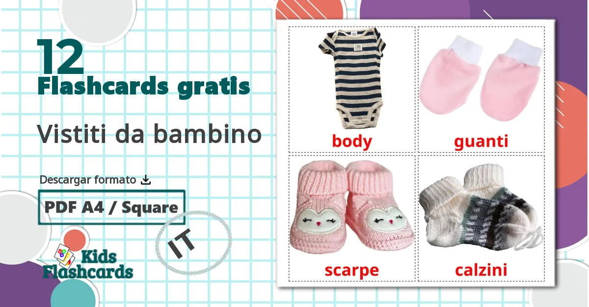 12 tarjetas didacticas de Vistiti da bambino