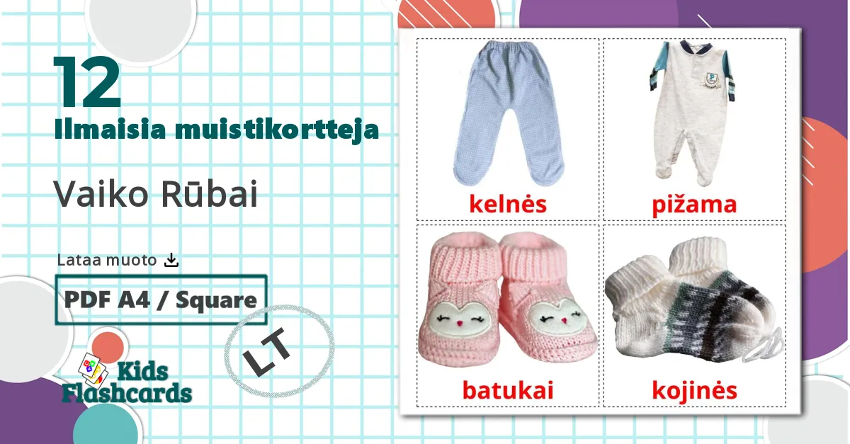 12 Vaiko Rūbai lasten kuvakortit
