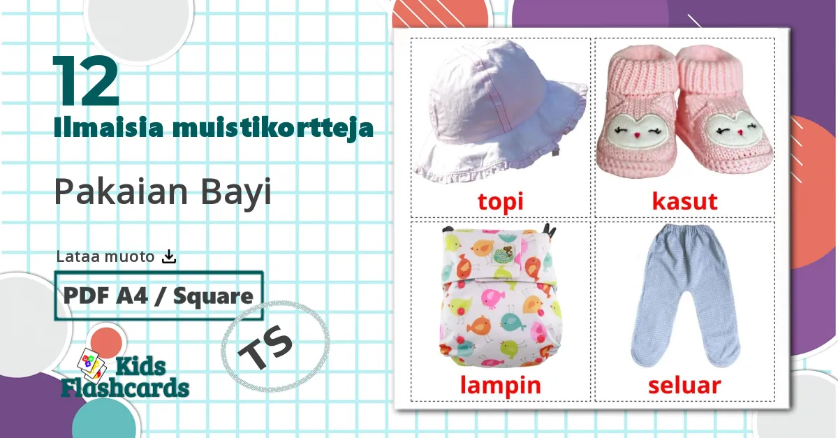 12 Pakaian Bayi lasten kuvakortit