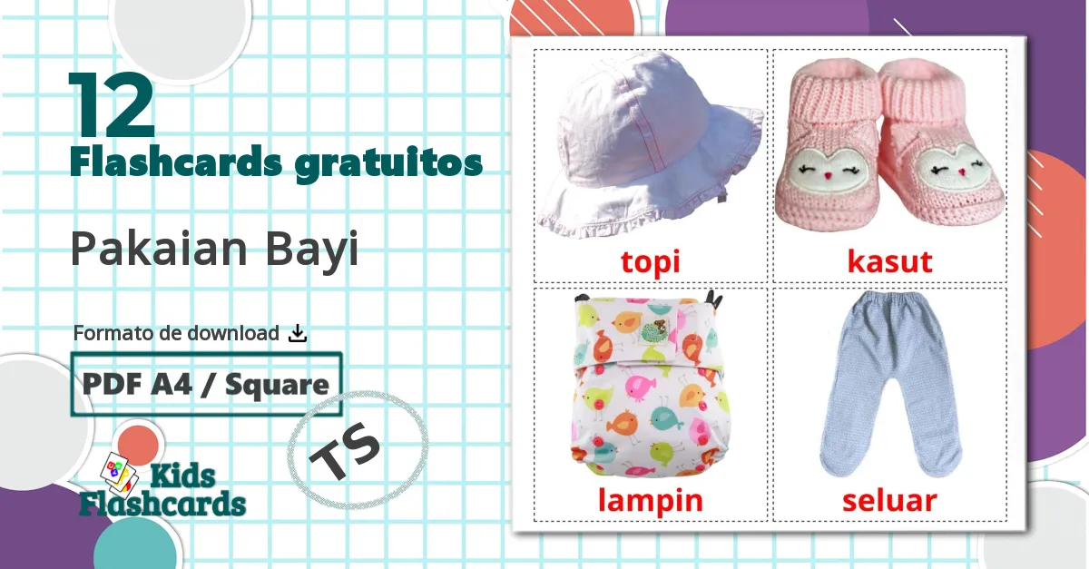 12 Flashcards de Pakaian Bayi