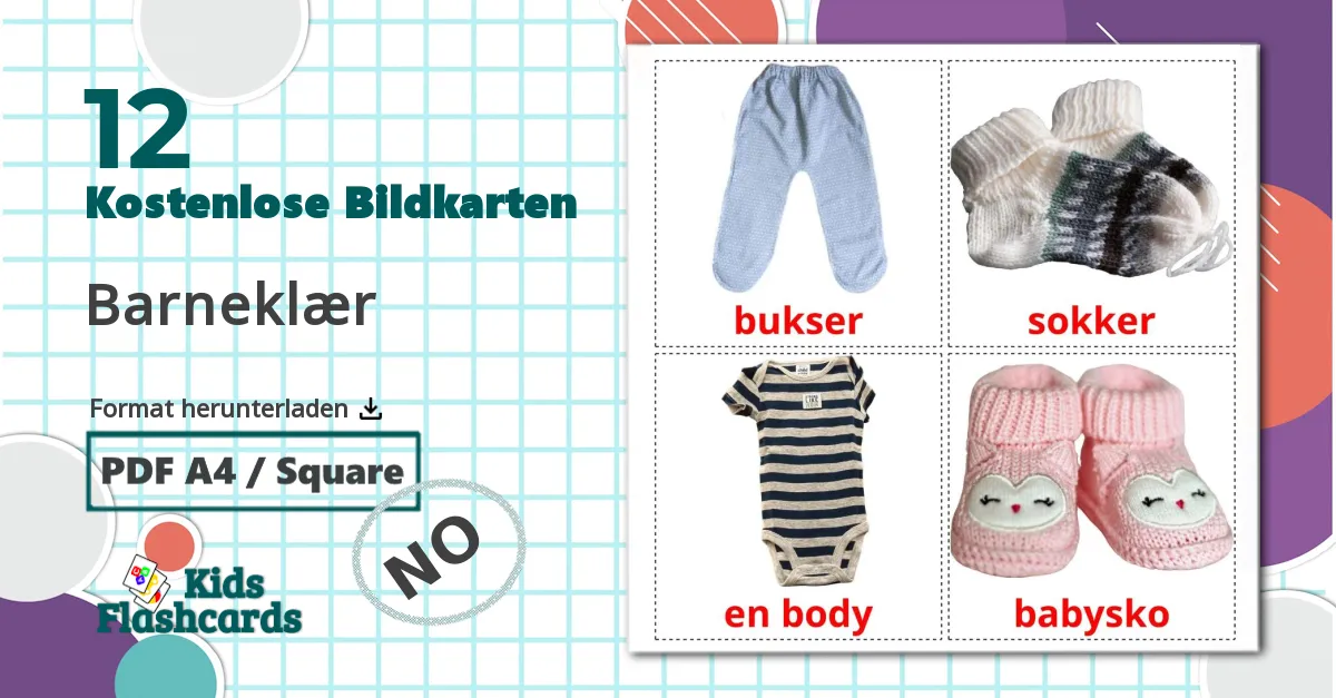 12 Bildkarten für Barneklær