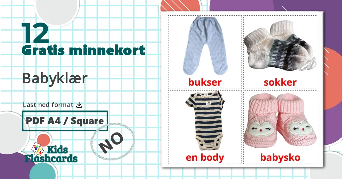 12 Babyklær bildekort