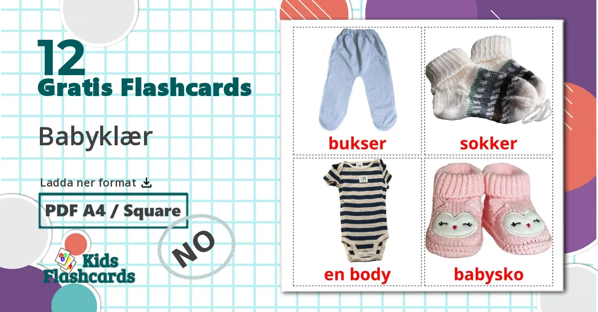 12 Babyklær bildkort för barn