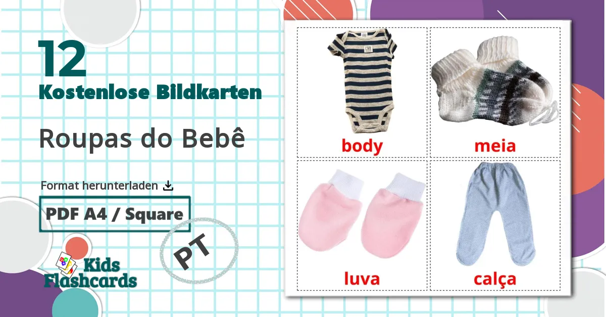 12 Bildkarten für Roupas do Bebê