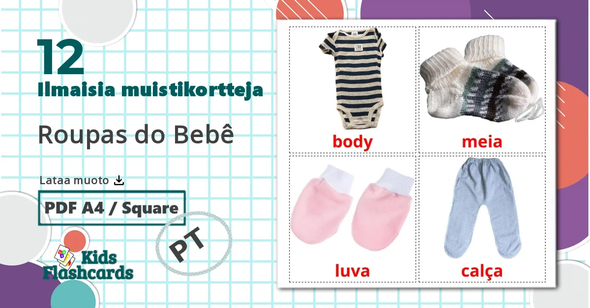 12 Vauvan vaatteet lasten kuvakortit