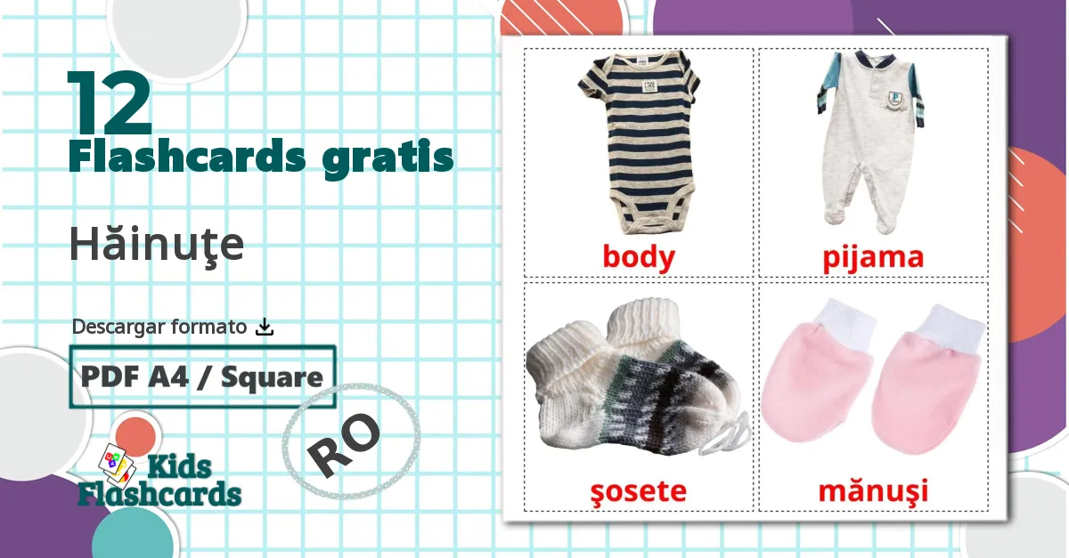 12 tarjetas didacticas de Ropa de Niños