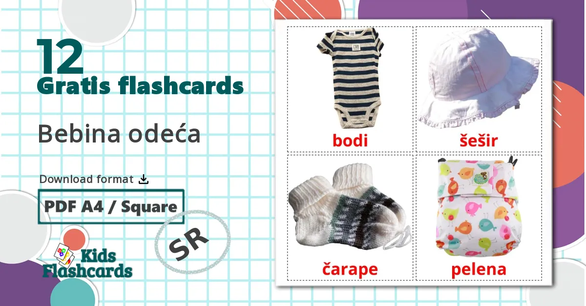 12 Bebina odeća billedkort for børn