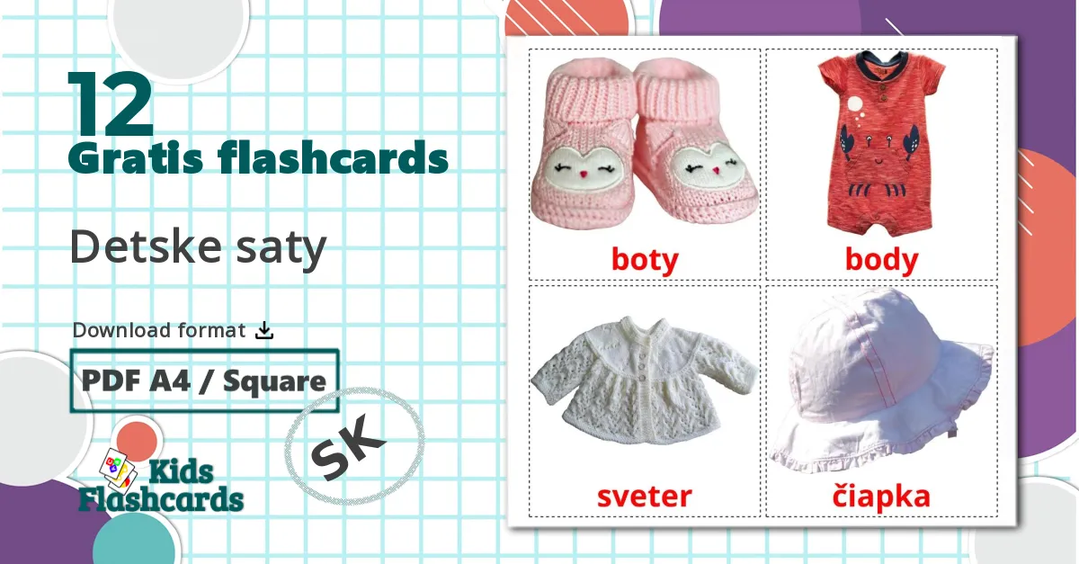 12 Detske saty billedkort for børn