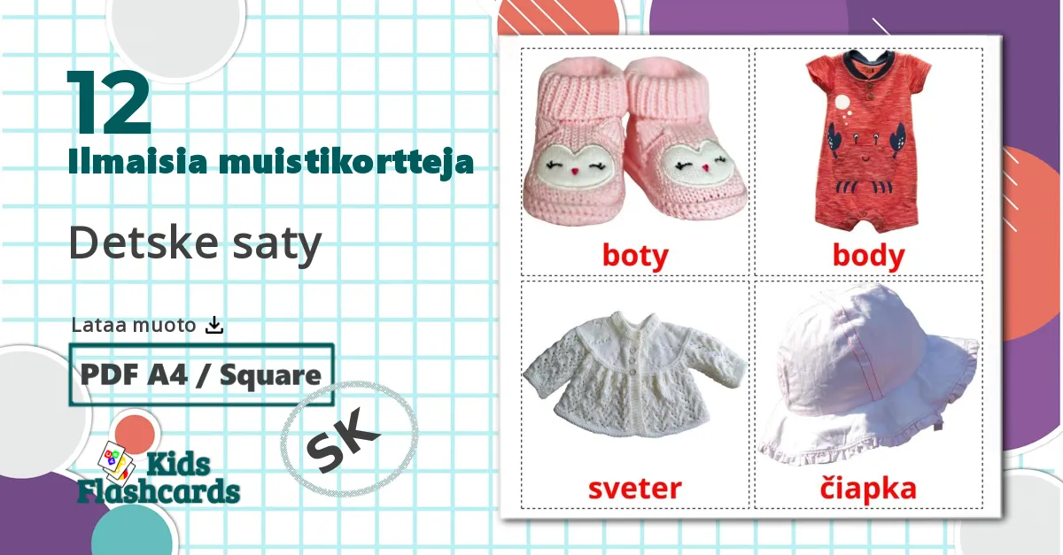 12 Detske saty lasten kuvakortit