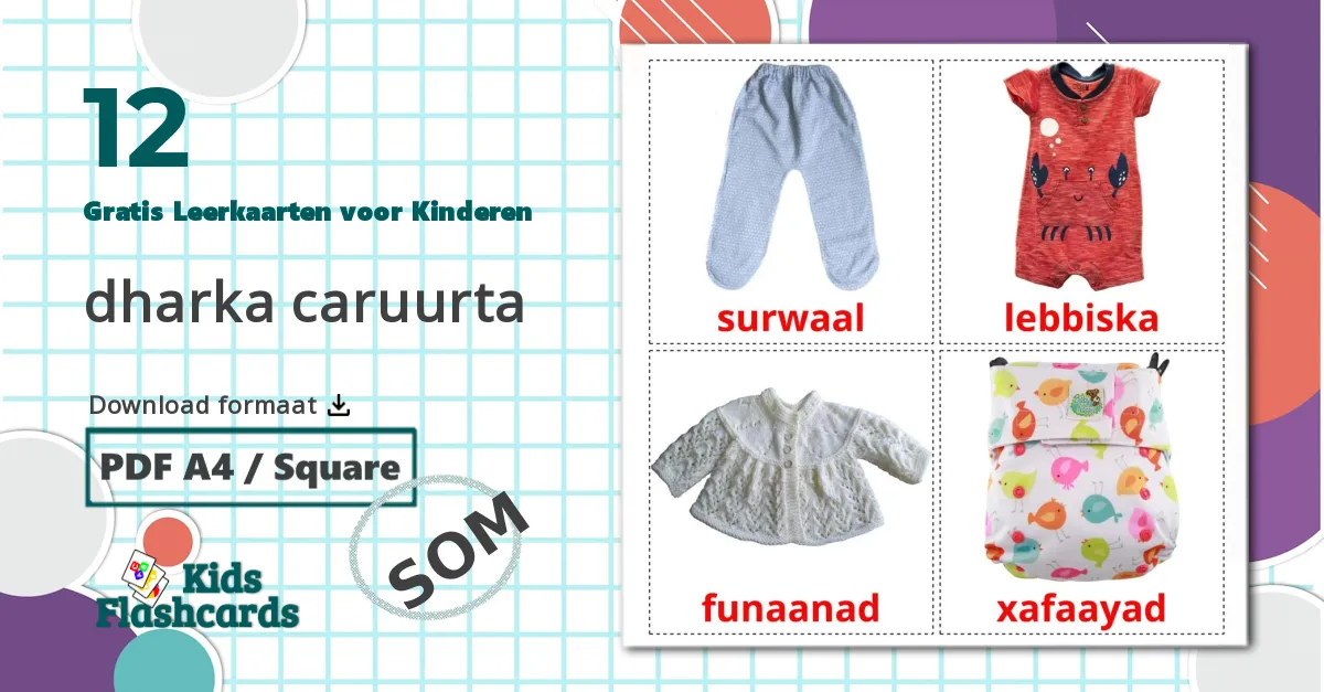 12 dharka caruurta  Leerkaarten voor kinderen