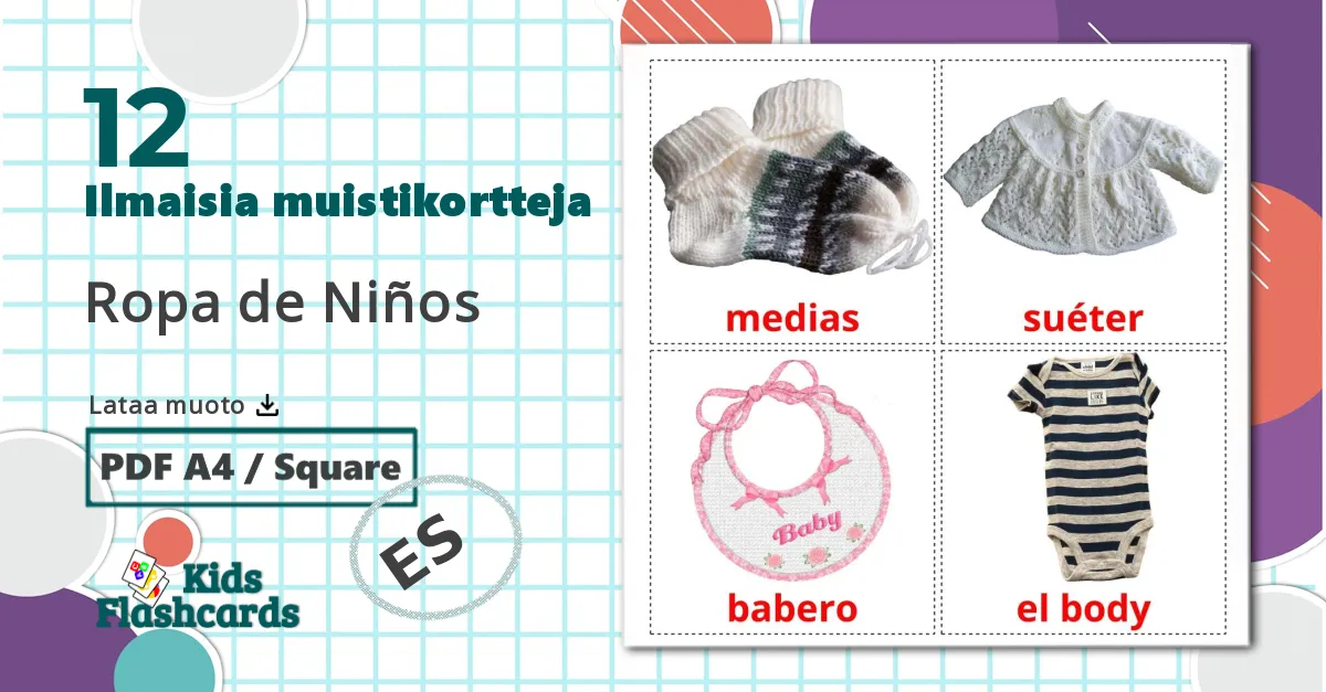 12 Ropa de Niños lasten kuvakortit