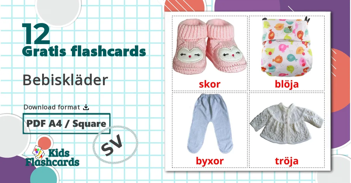 12 Bebiskläder billedkort for børn