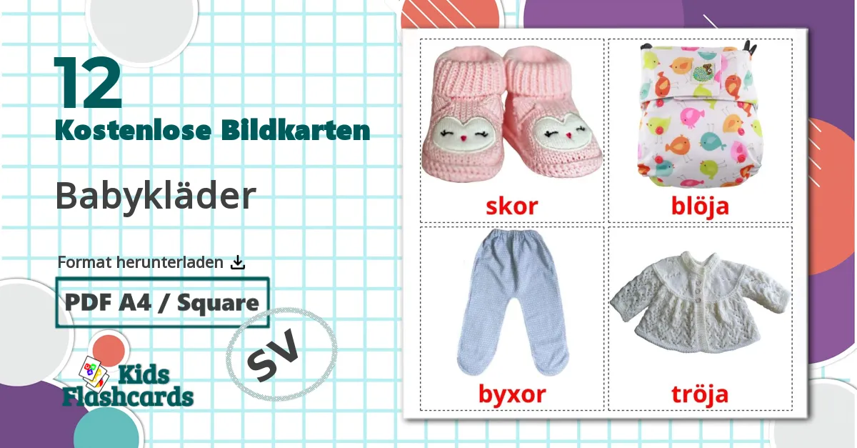 12 Bildkarten für Babykläder