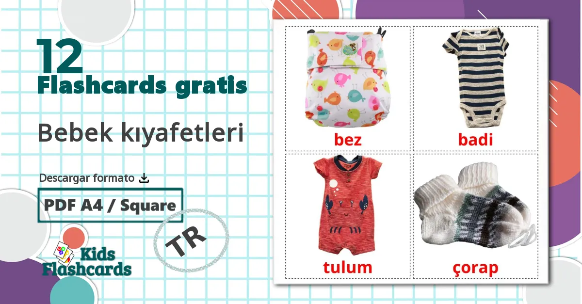 12 tarjetas didacticas de Bebek kıyafetleri