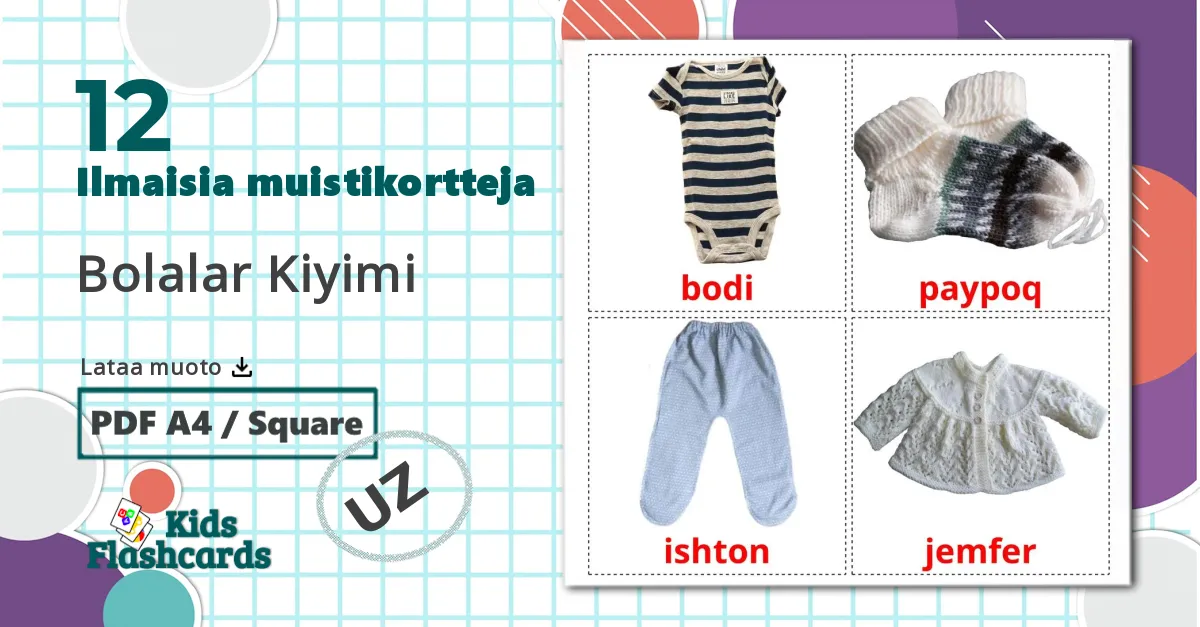 12 Bolalar Kiyimi  lasten kuvakortit