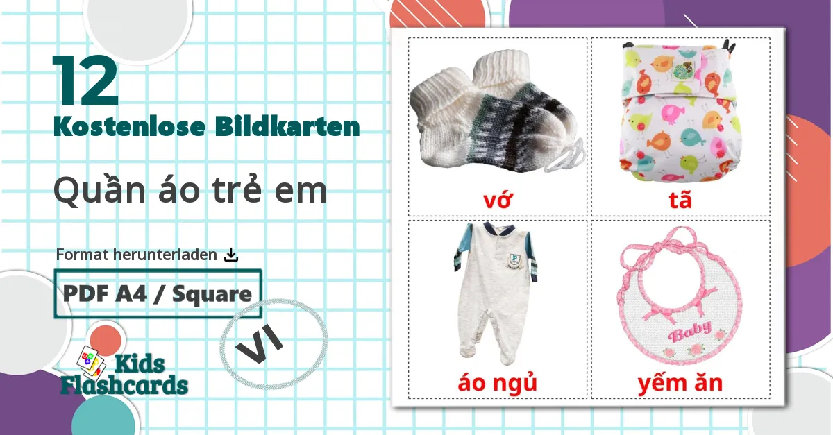 12 Bildkarten für Quần áo trẻ em